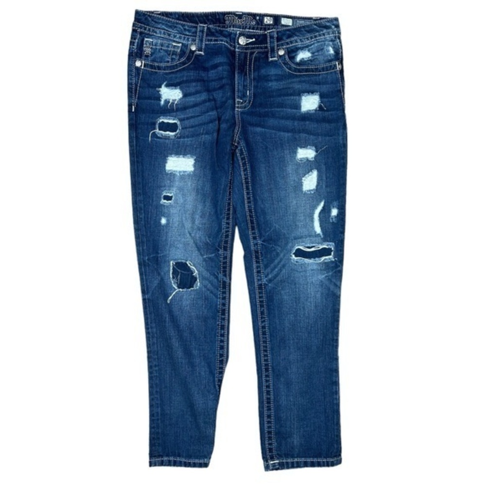 Miss Me Jeans Boyfriend Ankle Size 29 Medium‎ Wash JB5151A135 Distressed patches - Picture 2 of 12